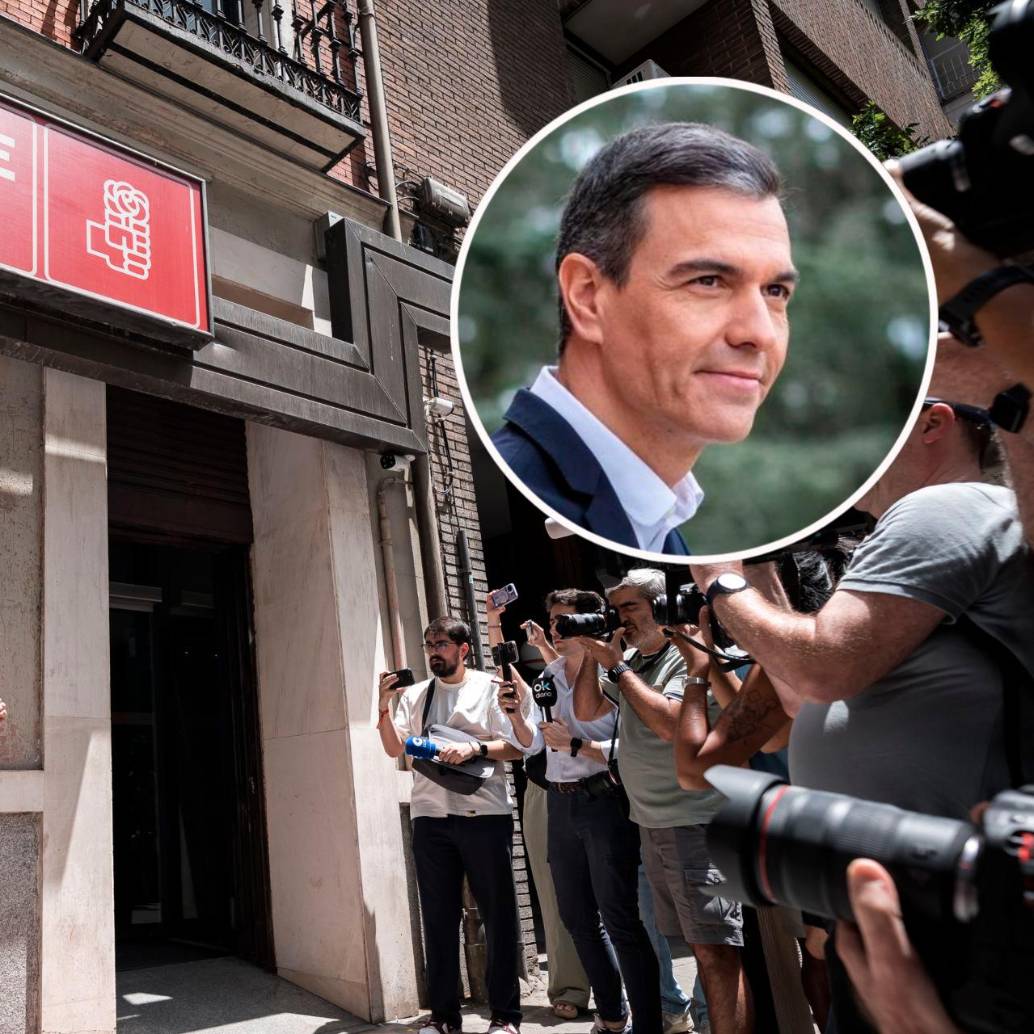 Los agentes de la Unidad Central Operativa estuvieron tres horas en la sede del PSOE, partido del presidente Pedro Sánchez. FOTO: Europa Press y tomada de X @sanchezcastejon
