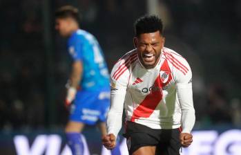 Miguel Borja convirtió su tercer gol con River en la presente temporada del fútbol argentino. FOTO: GETTY