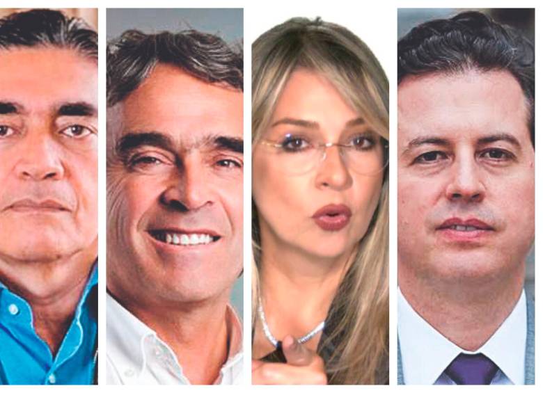 De izquierda a derecha: Gustavo Bolívar (11,8 %), Sergio Fajardo (9,5 %), Vicky Dávila (8,3 %) y Juan Manuel Galán (7,8 %). FOTO: ARCHIVO-REFERENCIA-CORTESÍA
